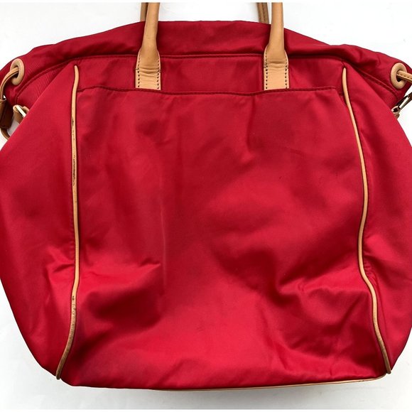 SOLD Tory Burch Red Nylon & Leather Perforated Logo Drawstring Hand Bag Tote - Picture 11 of 12